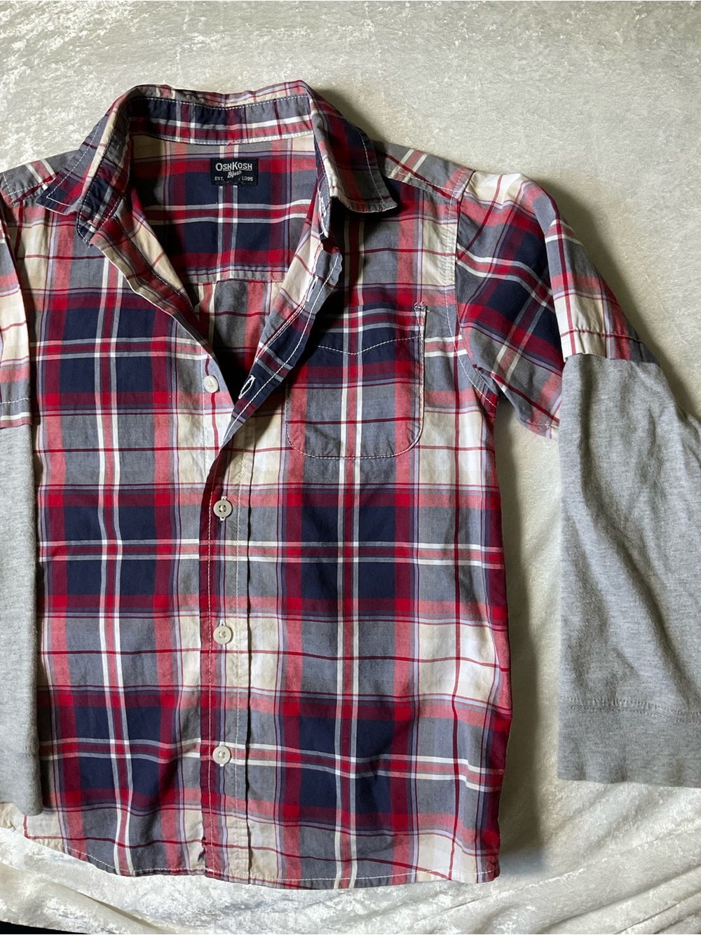 OshKosh B'gosh Red, Navy & Gray Plaid Layered Button-Down Shirt
